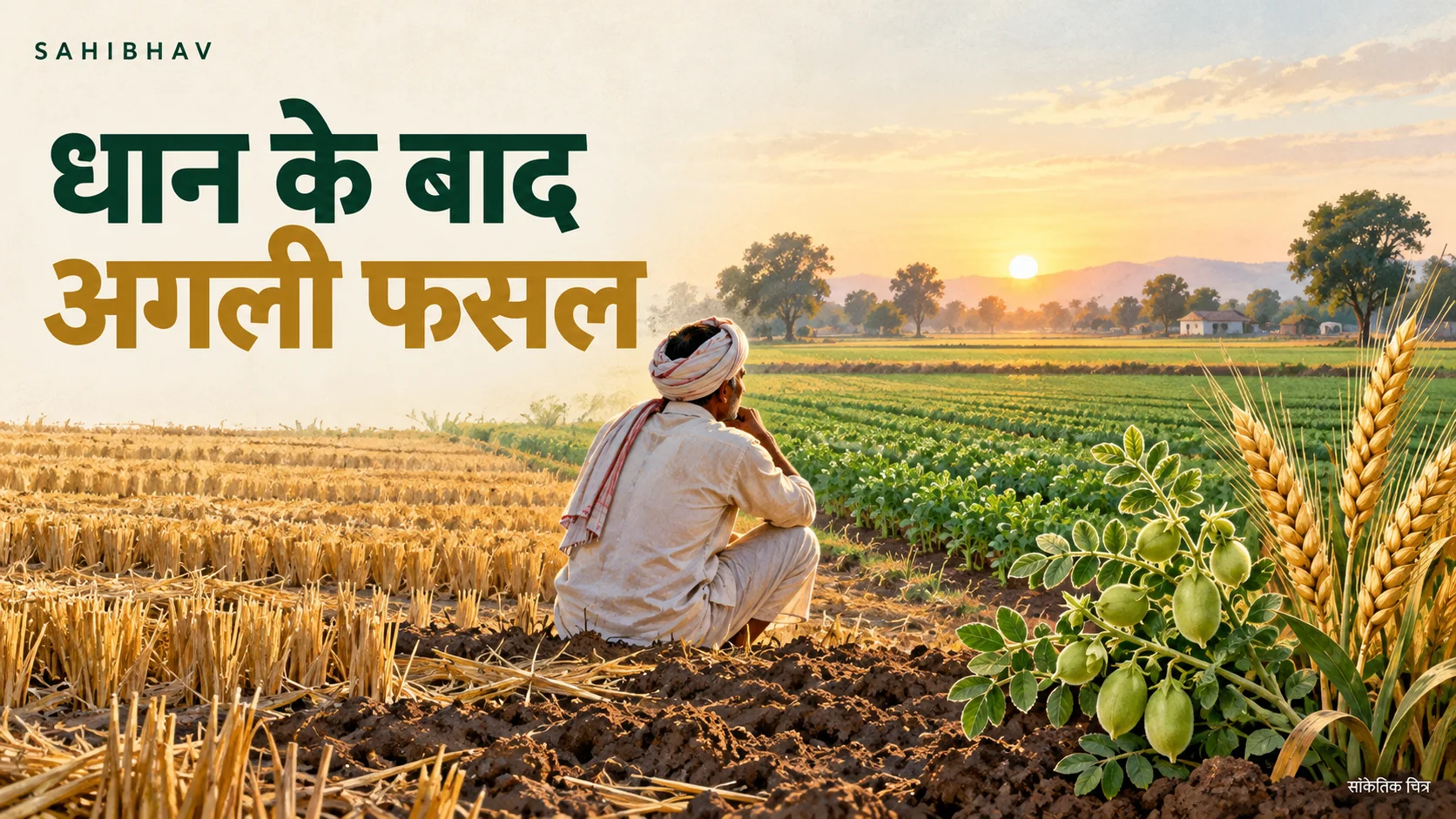 कटे धान के खेत के साथ चना और हरी रबी फसल की तैयारी का सांकेतिक चित्र