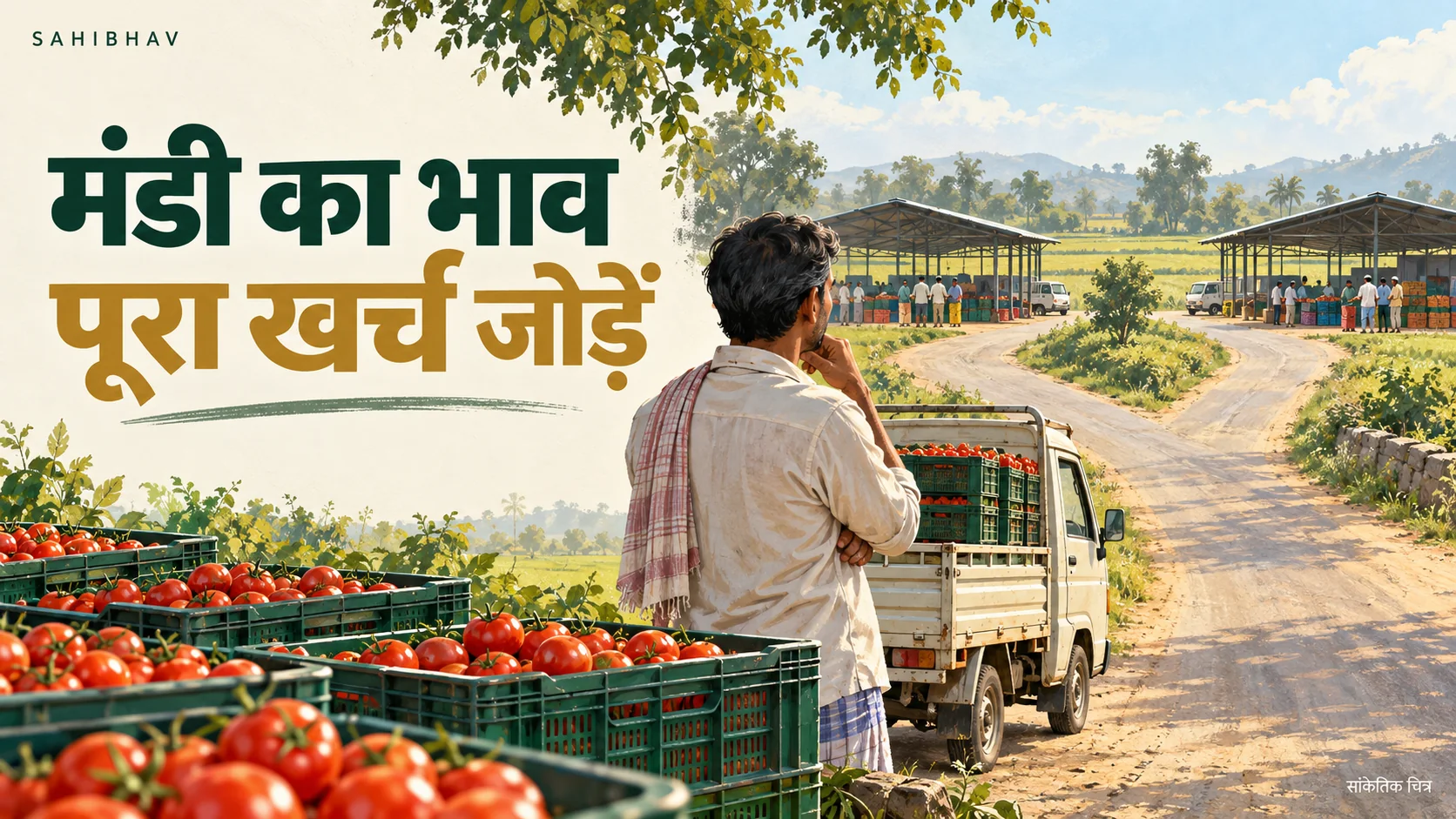 टमाटर के क्रेट, मालवाहक वाहन और मंडी तक की लागत की तुलना का सांकेतिक चित्र